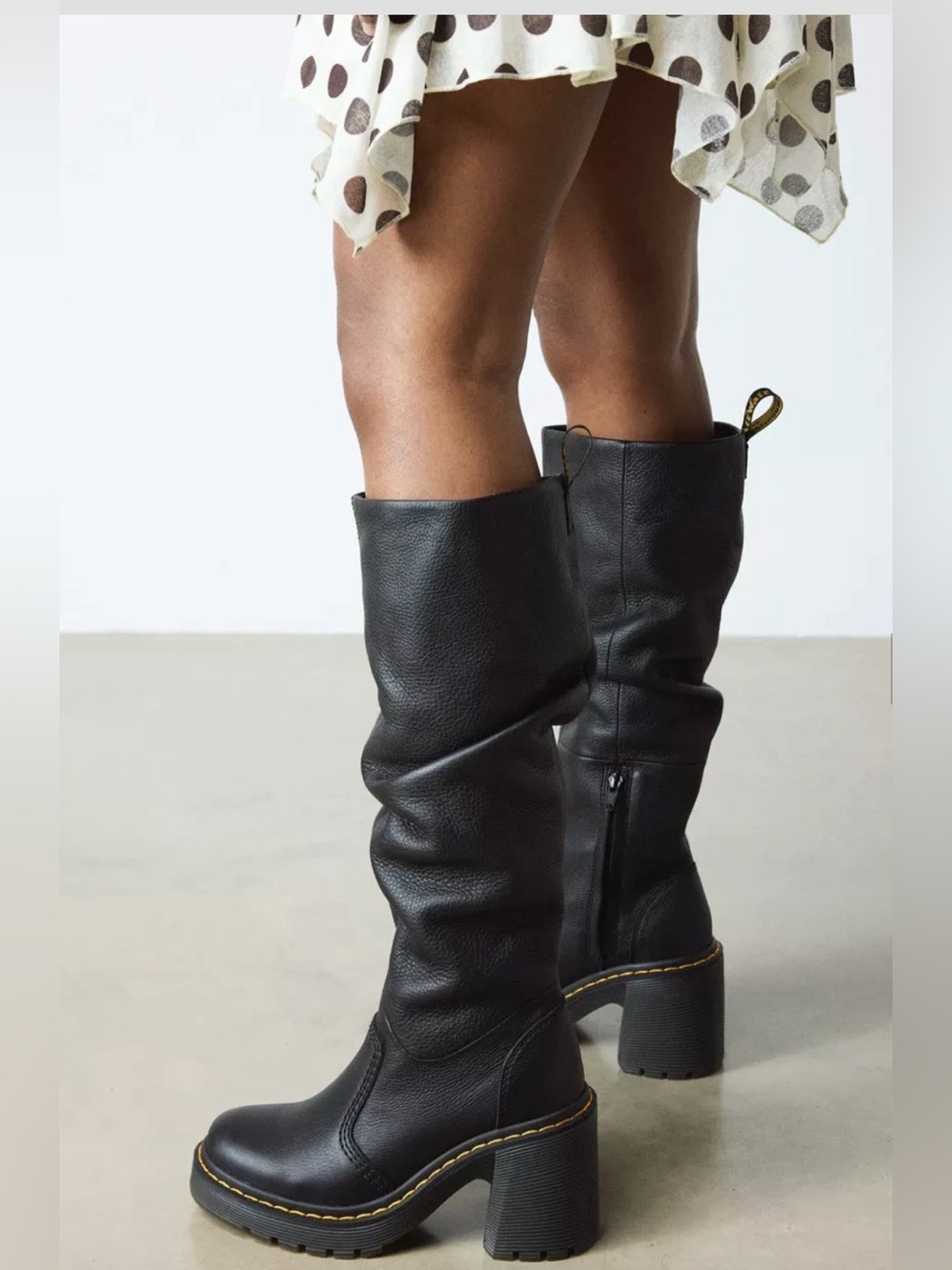 Dr. Martens Black Leather Slouch Knee-High Heeled Boots - Picture 3 of 3